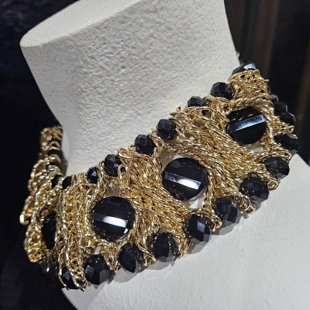 Kaymen Jewelry Gold-Plated Copper Chains Crystal Stone Knit Choker Necklace - Picture 6 of 7